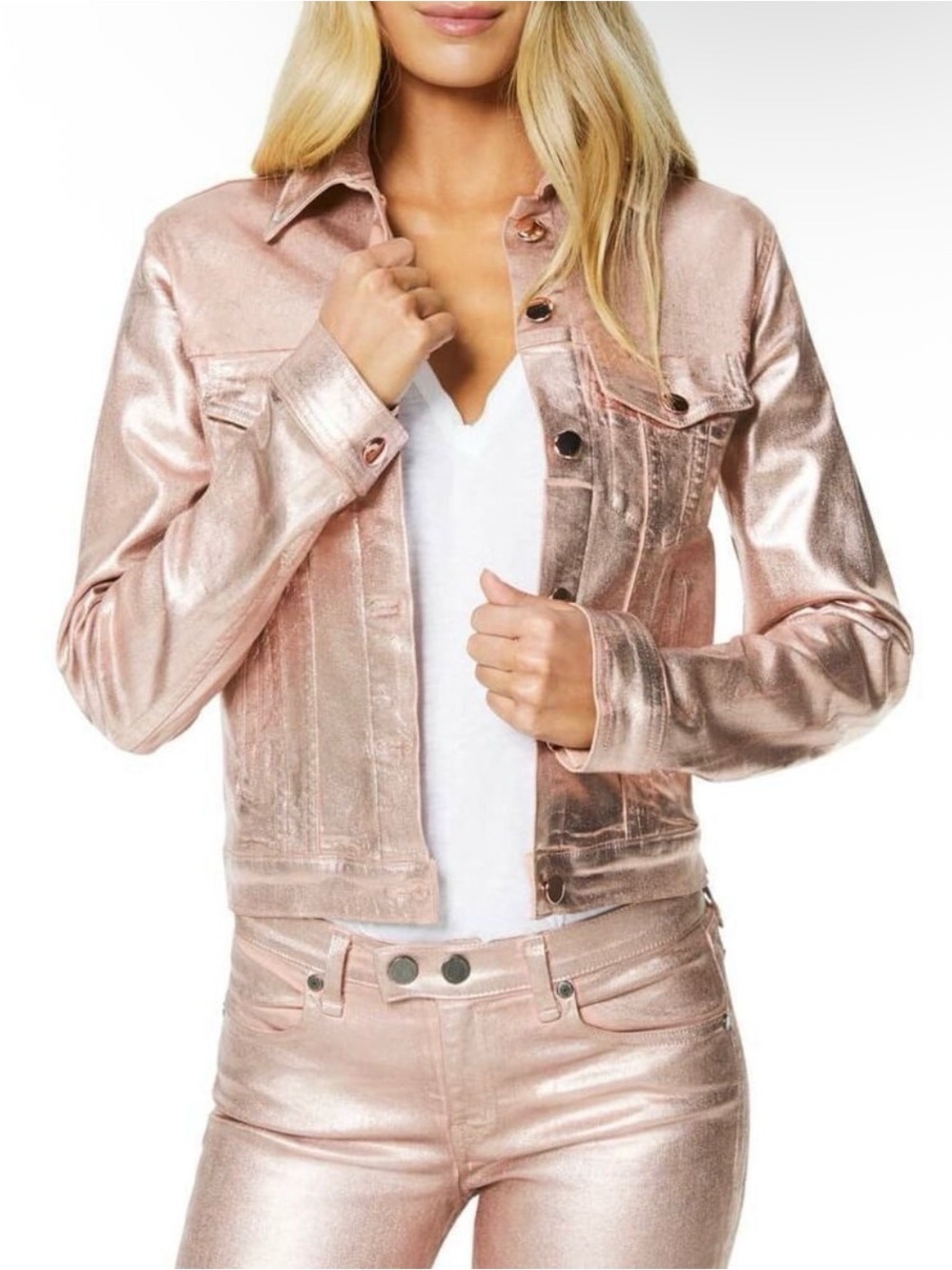 NWT RAMY BROOK CLAUDIA METALLIC COATED ROSE GOLD DENIM JACKET SIZE L